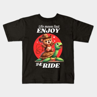 Cowboy Bear Riding a Turtle Enjoy the Ride Kids T-Shirt